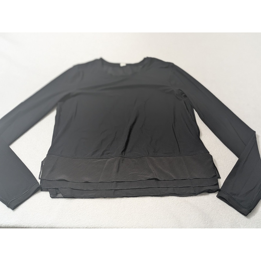 LULULEMON Top Sole Train Ruffle Mesh Layer Hem Black Long Sleeve‎ Womens Sm 2